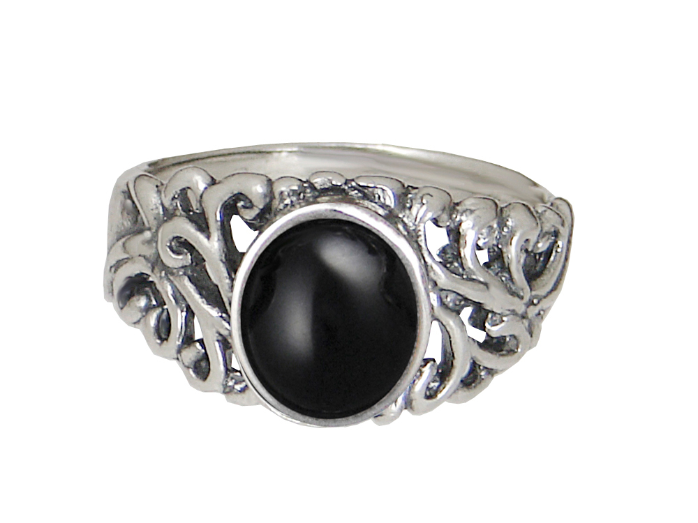 Sterling Silver Gemstone Ring With Black Onyx Size 6